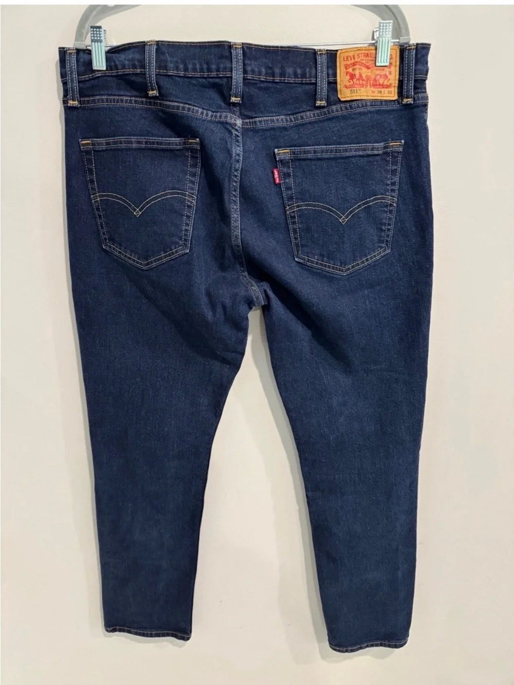Levi's Men's 511 Navy Dark Wash Straight Jeans, Classic 38x32 Vintage Casual